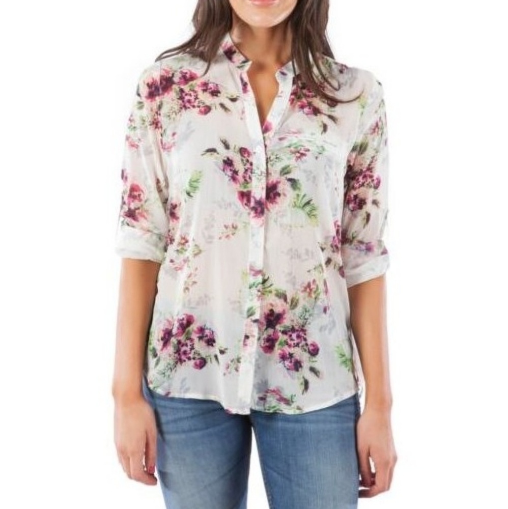 KUT from the Kloth Jasmine Top Floral Blouse Long Sleeve Button Down LARGE